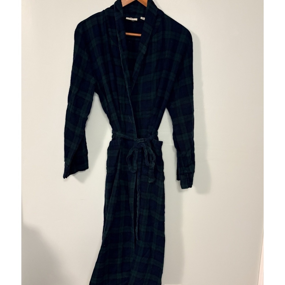 L.L.Bean Scotch Plaid Flannel Robe Black Watch Plaid Size XS